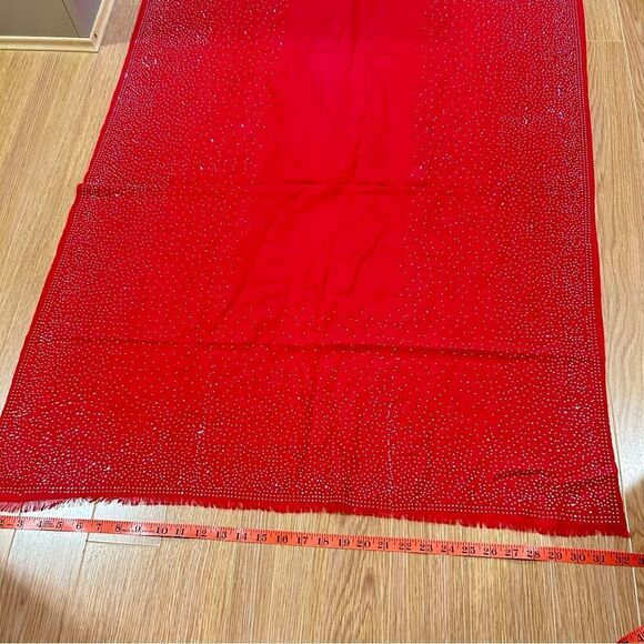 VINTAGE GALLERIA RED STUDDED CASHMERE SCARF MADE IN ITALY - Picture 9 of 10